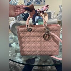 Authentic Christian Dior Lady Dior Large Top Handle Bag
 in Pink Retails at$6500
